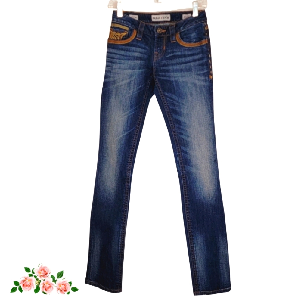 MEK USA DNM Designer Denim Jeans Gold Accent Niort Straight Leg Size 25x34